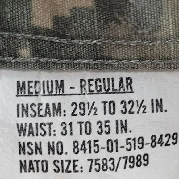 US Army ACU Cargo Pants Mens Medium Regular Green Camo Ripstop Made In USA - Picture 8 of 16